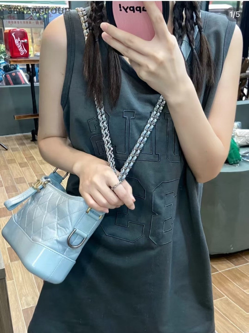 Chanel Gabrielle PM Quilted Hobo Bag Shoulder Crossbody Bag Women Light Blue