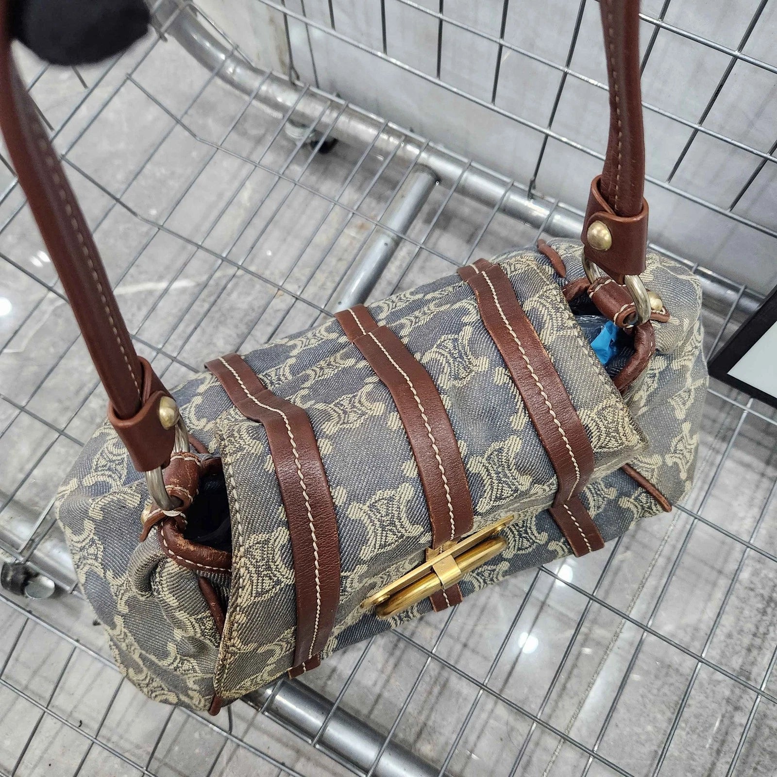 Celine Vintage Denim Triomphe Shoulder Handbag For Women