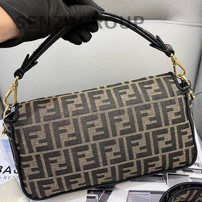 Fendi Monogram Medium Baguette Bag Brown Gold Hardware Women's Handbag
