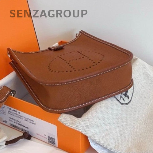 Hermes Evelyne Mini Bolsa de Ombro 2 Vias Transversal Marrom Prata Usada Feminina Clássica-