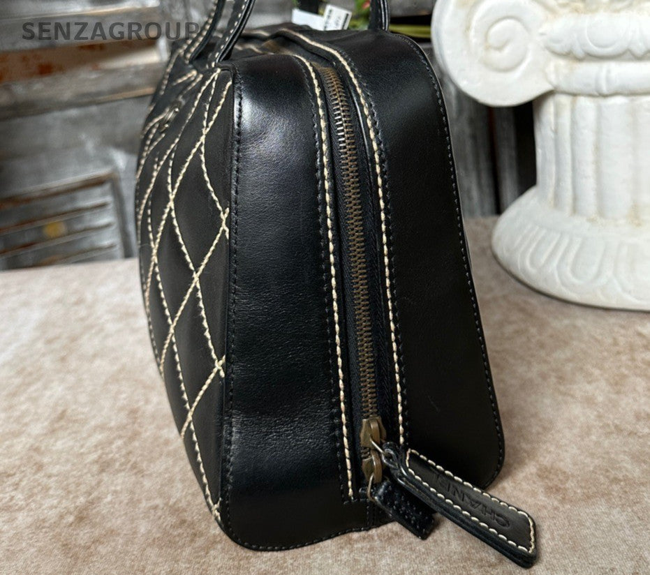 Chanel Bolide Diamond Top Handle Bag Black Silver Used Women Classic Vintage