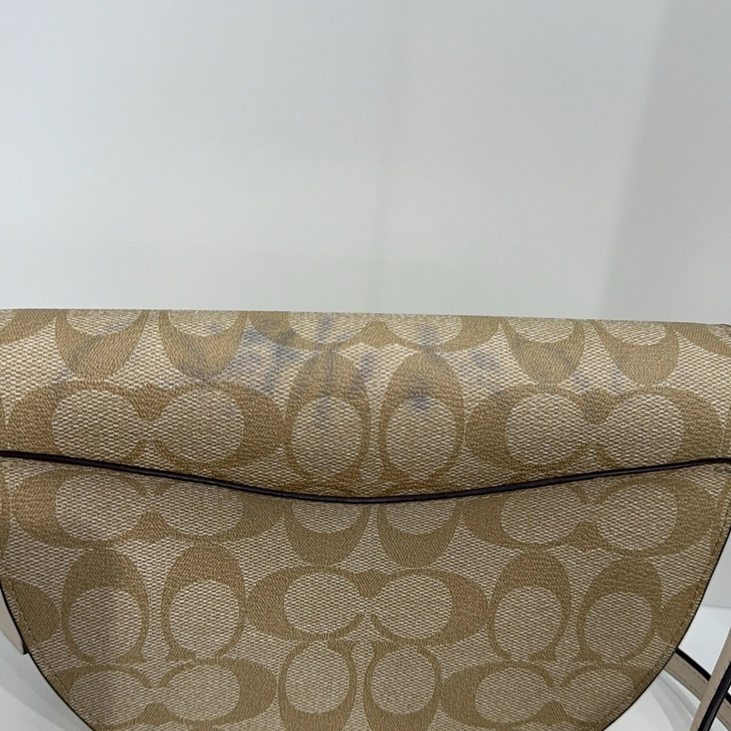 Coach Beige Monogram Canvas Half Moon Saddle Shoulder Crossbody Women