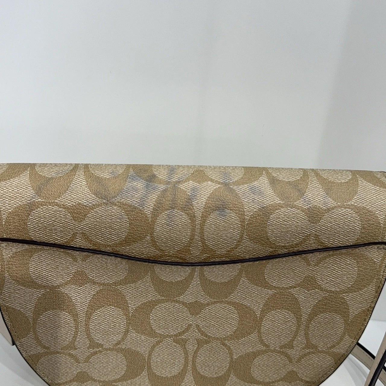 Coach Beige Monogram Canvas Half Moon Saddle Shoulder Crossbody Women