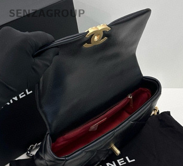 Chanel 19Bag Chain Diamond Crossbody Shoulder Bag Black Gold Women Classic