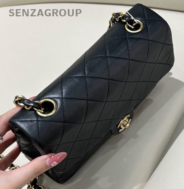 Chanel 2ways Shoulder Crossbody Bag Black Gold Women
