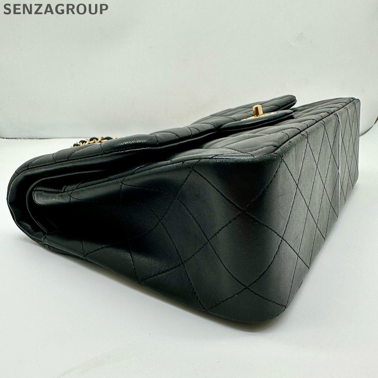 Chanel Classic Flap Jumbo Lambskin Shoulder Bag Black Gold