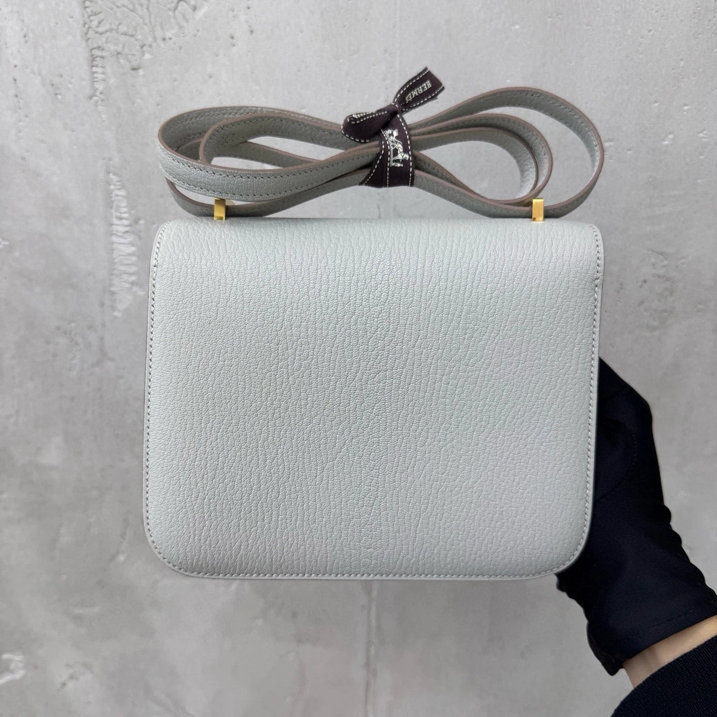 Hermes Constance19 Goat Leather Shoulder Bag For Women Gray Gold Hardware