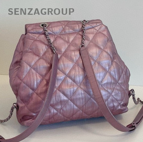 Chanel Calfskin Diamond Pattern Backpack Purple Used Women Classic Designer