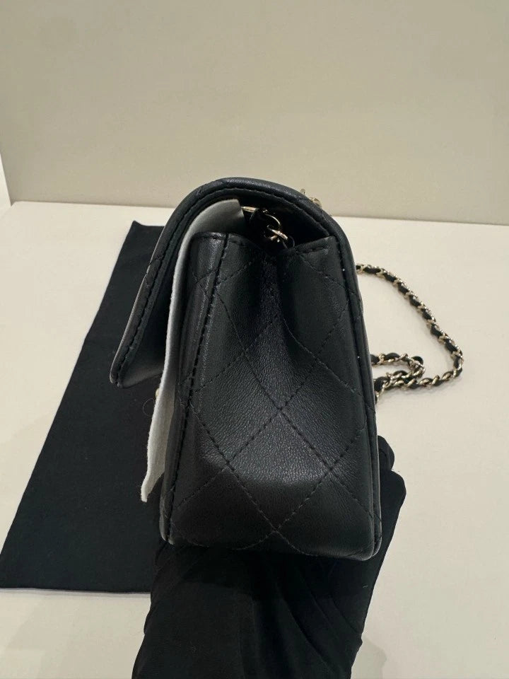 CHANEL Black Gold Classic Flap Mini Crossbody Bag For Women