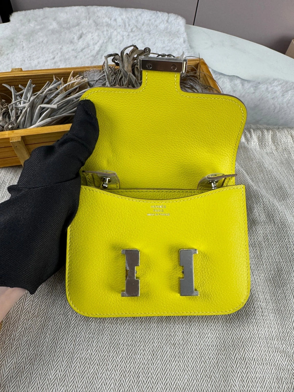 Hermes Constance Short Wallet Yellow Leather For Women