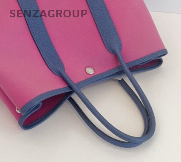Hermes Garden Party30 Top Handle Bag Pink Blue Silver Women Classic