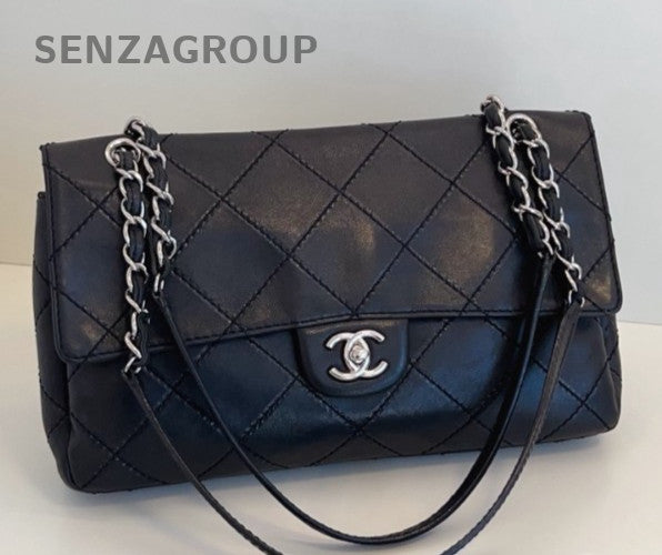 Chanel Classic Flap Chain Shoulder Bag Black Silver Women Fashion