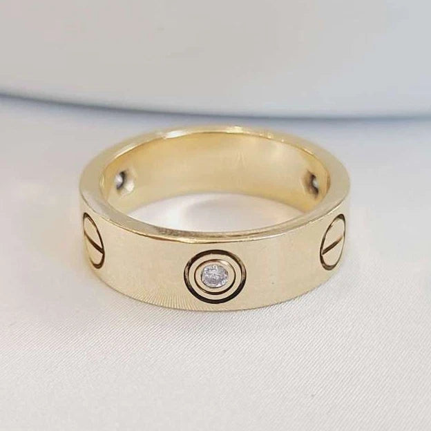Cartier Love Classic Ring 3Point Diamonds 18k Yellow Gold EU52/US6 5.5mm