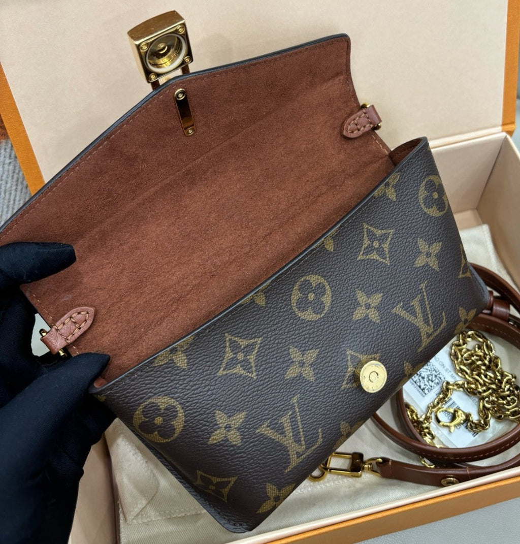 Louis Vuitton Padlock On Strap Chain Shoulder Bag Crossbody Brown Gold Women