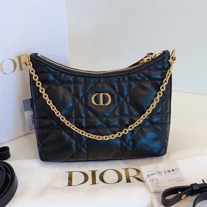 Excellent Christian Dior Miss DIOR Hobo Black Quilted Calfskin Handbag Crossbody