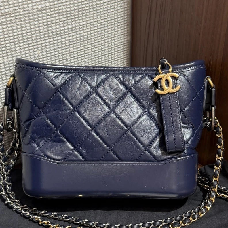 Chanel Gabrielle PM Diamond Blue Chain Shoulder Bag Crossbody Gold Hardware