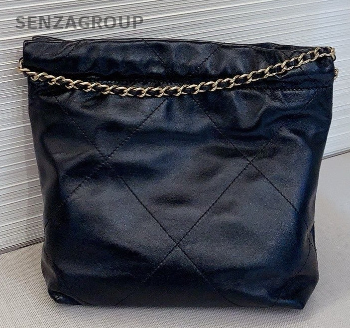 Chanel 22Bag Mini Calfskin Shoulder Bag Black Gold Women Classic Diamond Vintage