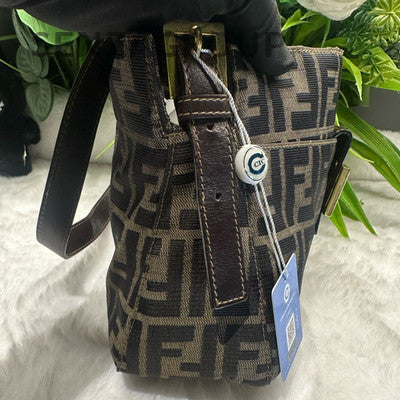 Fendi Baguette Shoulder Bag Vintage Brown Monogram Gold Buckle Classic