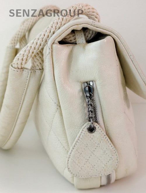Chanel Classic Flap Hobo Shoulder Bag White Black Used Women Diamond