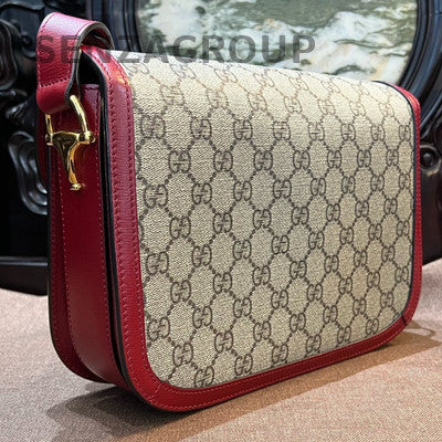 Gucci 1955 Horsebit Medium Shoulder Bag Red Beige Classic Women