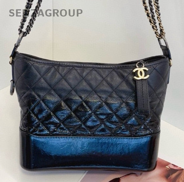 Chanel Gabrielle MM Chain Shoulder Bag Crossbody Black Gold Women Classic