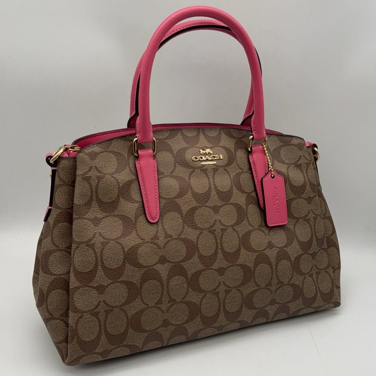 Coach Brown Monogram Canvas Tote Crossbody Shoulder Handbag For Women