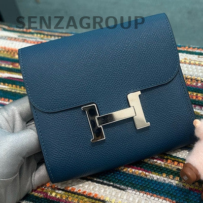 Hermès Constance Compact Wallet Blue Silver Hardware Women's Fashion