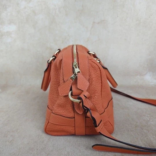 Loewe Vintage Orange Leather Boston Bowling Handbag For Women