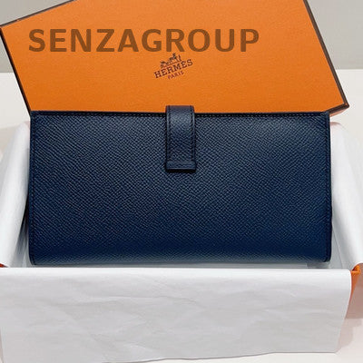 Hermès Bearn Long Wallet Gold Hardware Blue Indigo - Classic Women's Fashion