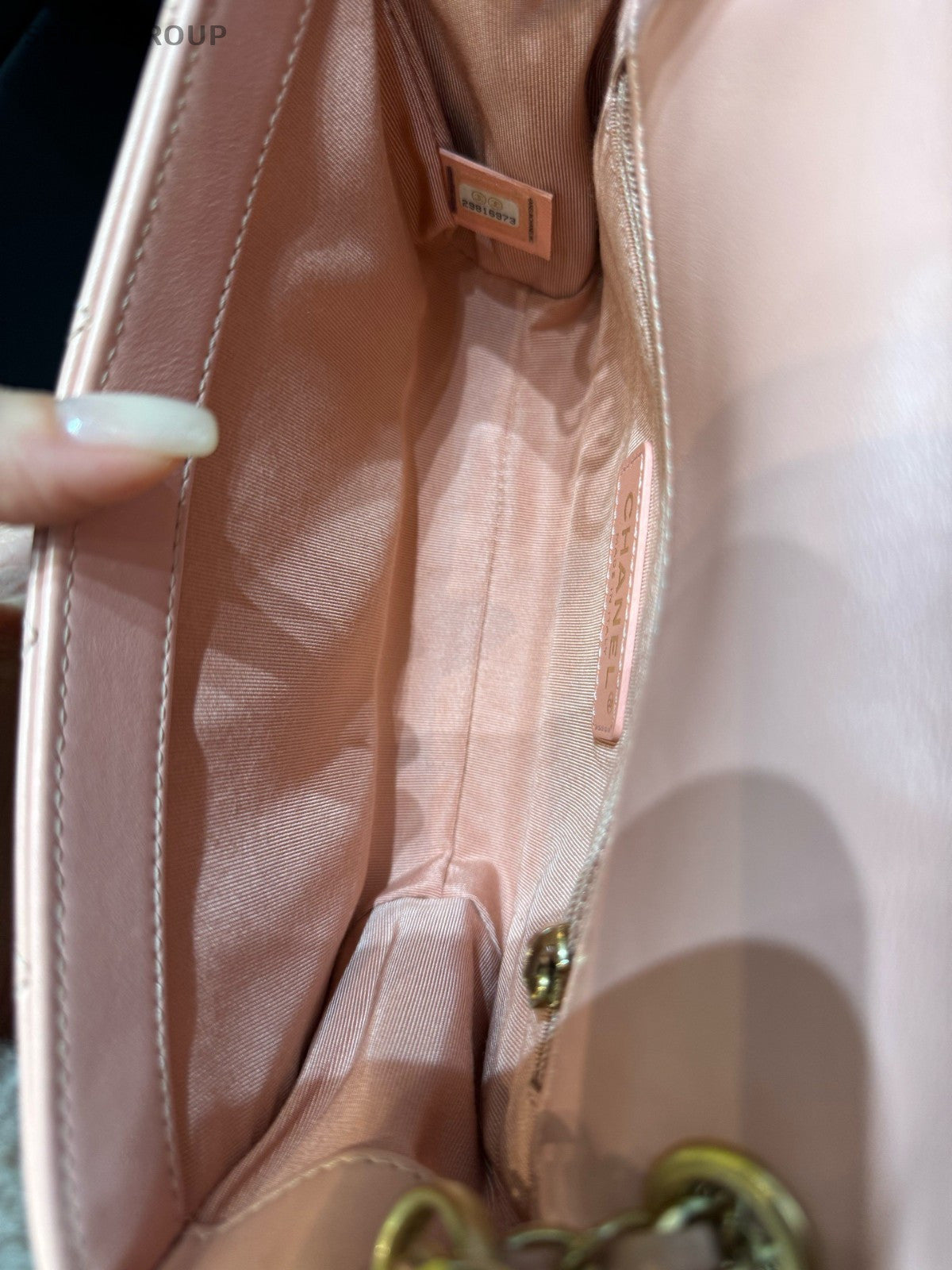 Chanel Diamond Chain Calfskin Shoulder Bag Crossbody Pink Gold Women Classic