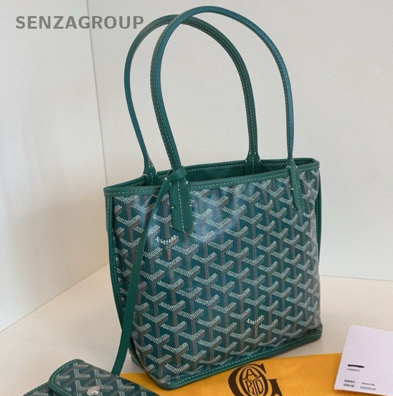 Goyard Anjou Mini Tote Top Handle Bag Shoulder Bag Green Silver Women Classic