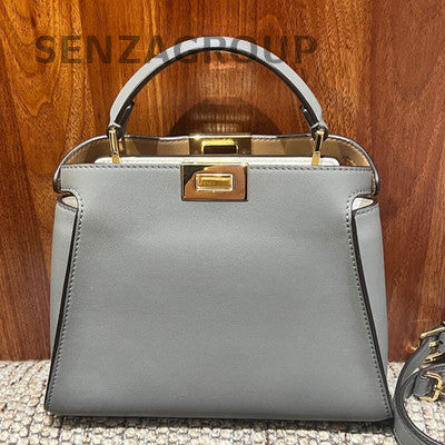 Fendi Peekaboo I See U Small Grey Gold Clutch Crossbody Bag Women's Fashion