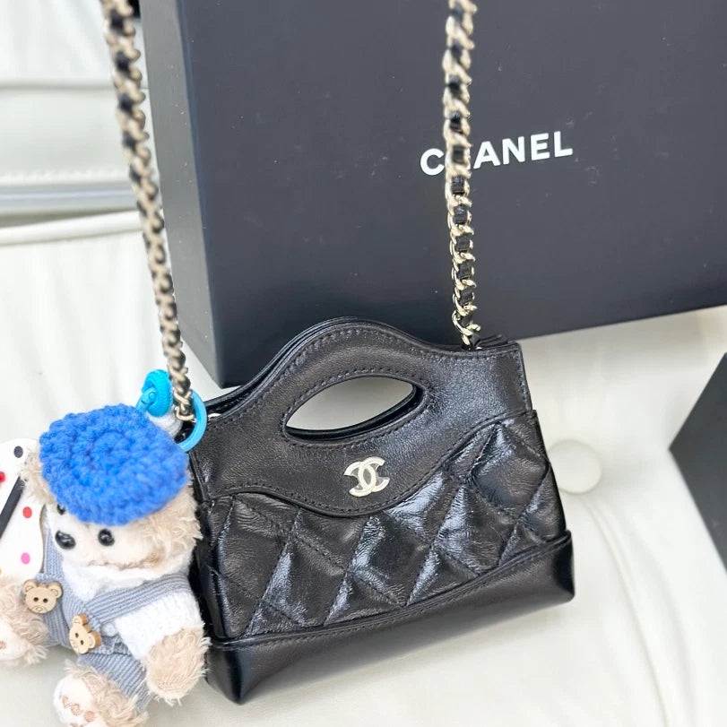 Chanel 31Bag Mini Lambskin Top Handle Shoulder Crossbody Bag Black Gold Women S