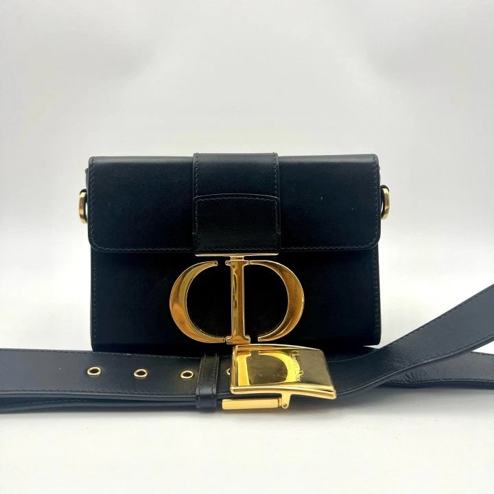 Dior Montaigne Box Mini Black Gold Shoulder Crossbody Bag For Women