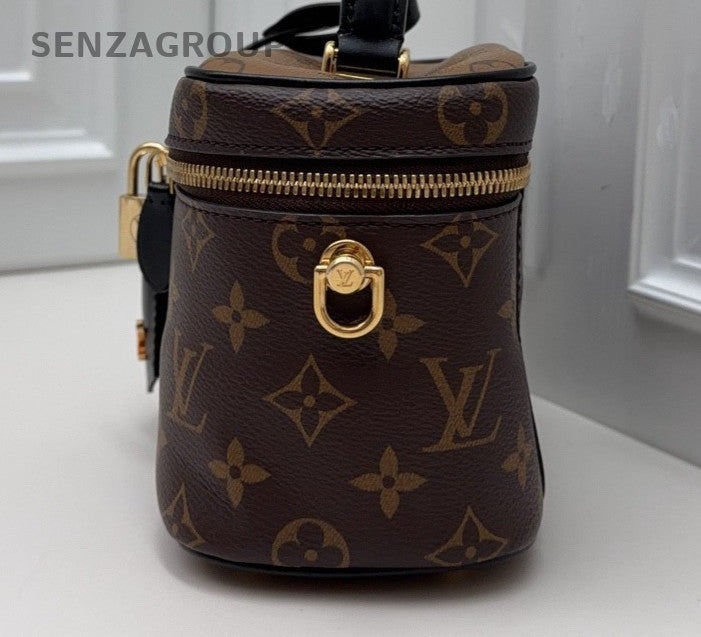 Louis Vuitton Vanity Monogram Chain Crossbody Top Handle Bag Brown Gold Women