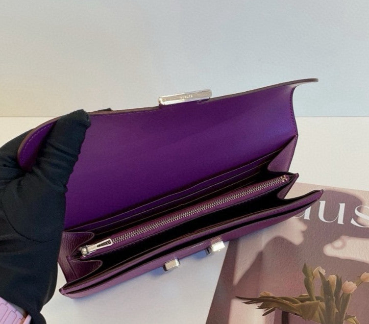Hermes Constance Long Wallet Anemone Purple Women Epsom Leather