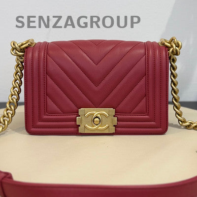 Chanel Le Boy Small Red Gold Chain Shoulder Crossbody Bag Classic Fashion