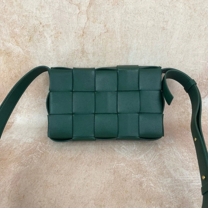 Bottega Veneta Cassette Green Lambskin Woven Shoulder Crossbody Women