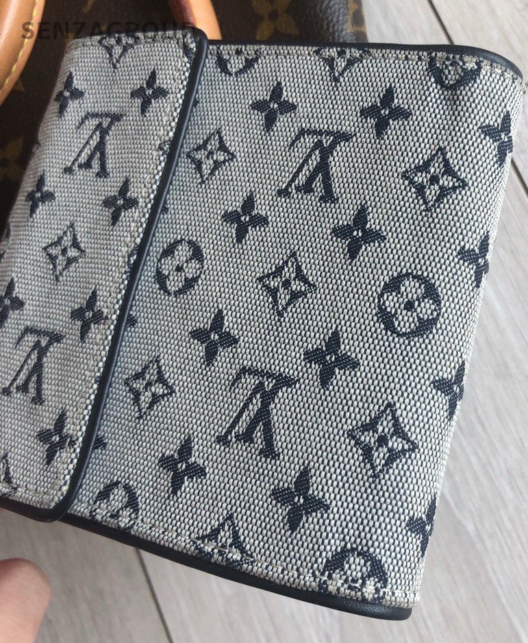 Louis Vuitton Denim Canvas Compact Wallet Gray Unisex Adults