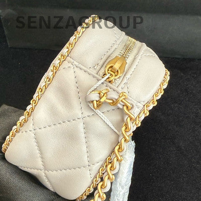 Chanel Quilted Chain Shoulder Crossbody Bag White Gold Classic Fashion