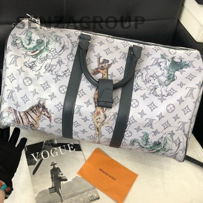 LV Keepall Zootopia Travel Bag Shoulder Crossbody White Black Classic