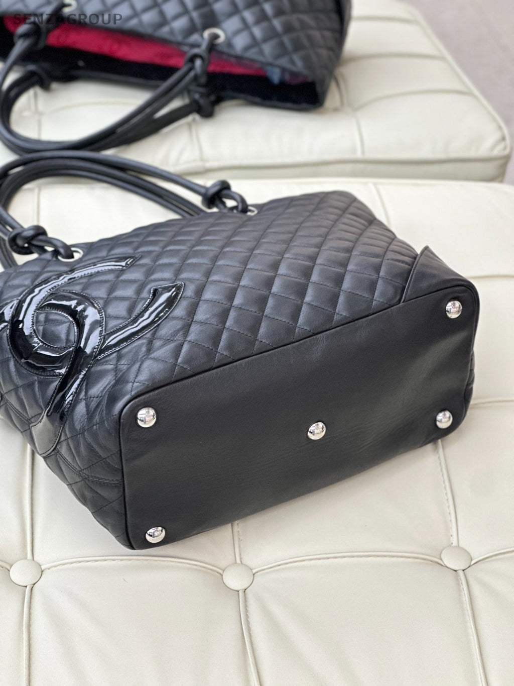 CHANEL Combom Tote Diamond Pattern Clafskin Shoulder bag Black Women