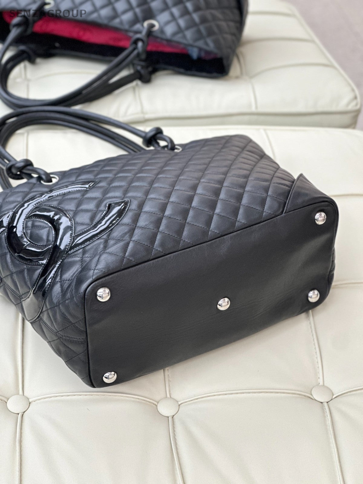 CHANEL Combom Tote Diamond Pattern Clafskin Shoulder bag Black Women