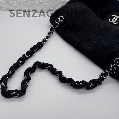 Chanel Black Silver Suede Large CF Chain Shoulder Bag for Women