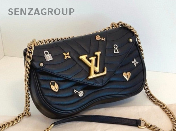 Louis Vuitton New Wave MM Chain Shouldre Crossbody Bag Women Black Gold