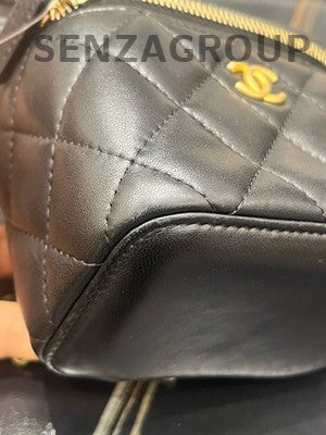 Chanel Classic Black Gold Quilted Small Flap Bag with Ball Chain