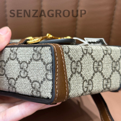 Gucci 1955 GG Supreme Brown Gold Buckle Phone Crossbody Bag Women