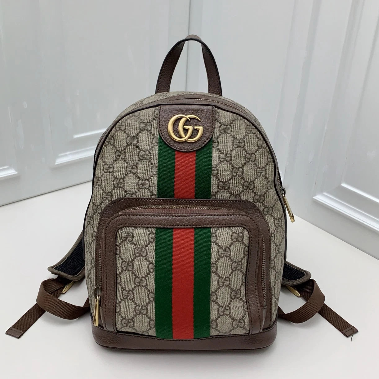 Gucci Ophidia Backpack Brown Beige Gold Unisex Adults Classic