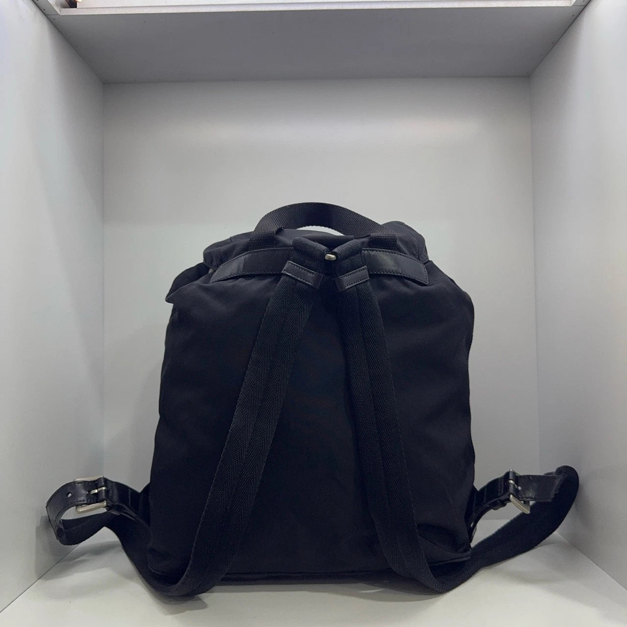 PRADA Black Nylon Parachute Backpack Handbag For Women