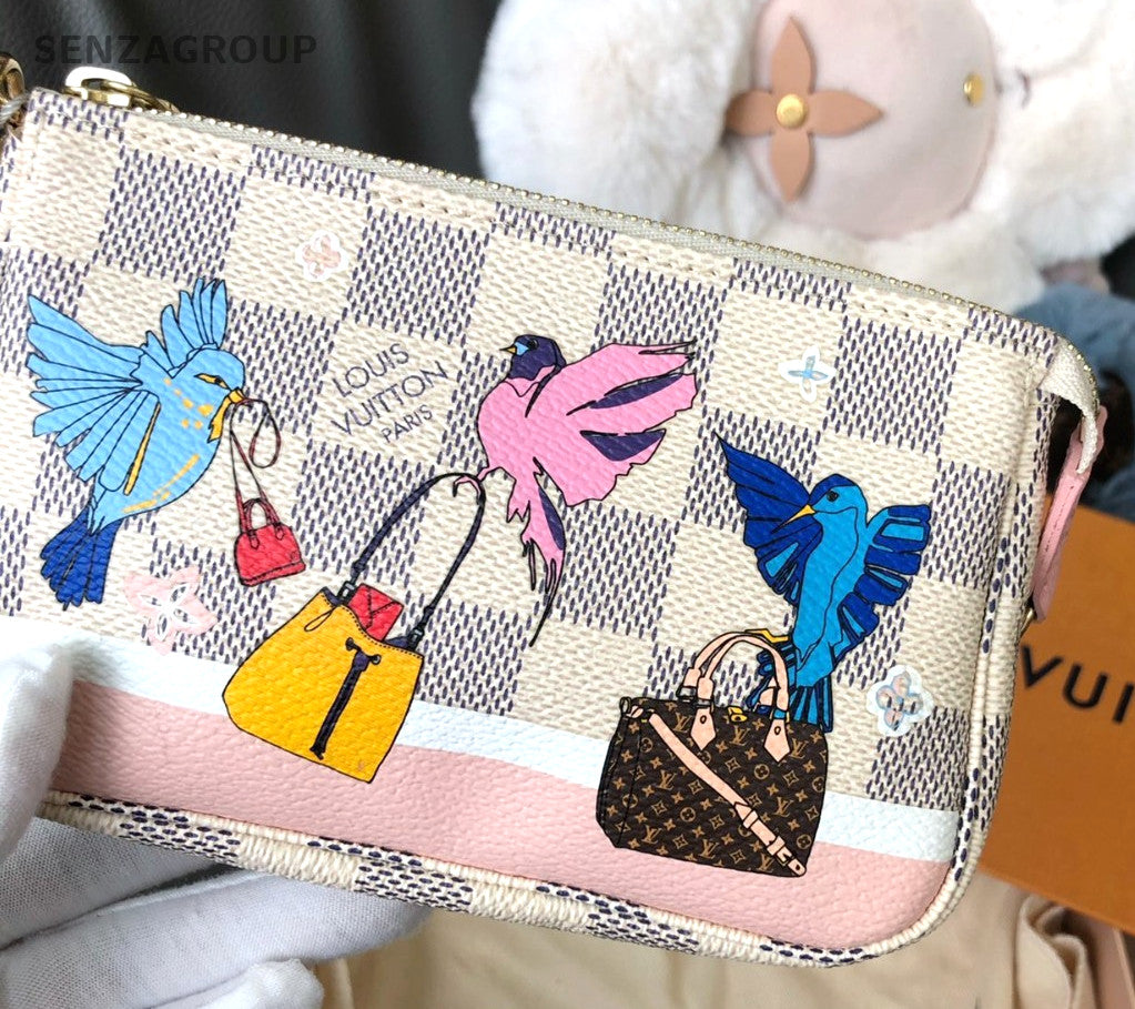Louis Vuitton Damier Azur Pochette Accessories mini Chain Handbag White Women